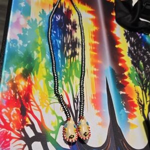 black white handmade beaded necklace.